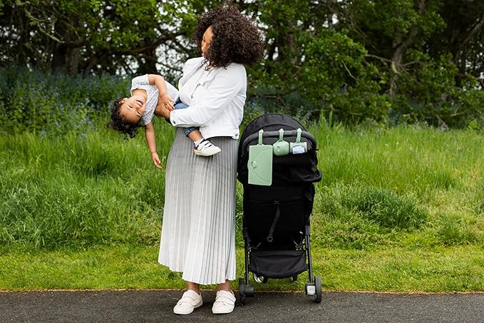 Ubbi On-The-Go Baby Wipes Dispenser, Portable Wipes Container for Travel, Diaper Bag Accessory Must Have for Newborns, Reusable Wipes Holder, Sage Green