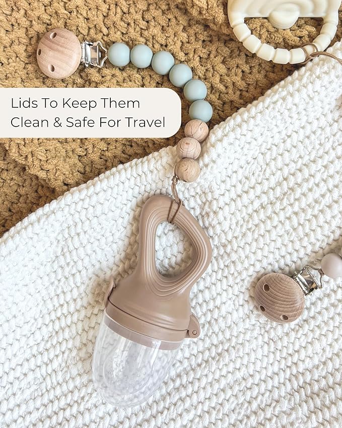 Hippypotamus Baby Food Feeder & Freezer Tray - Silicone Fruit Feeder - Pacifier Teething Toys - 2 Extra Pouches - Set of 2