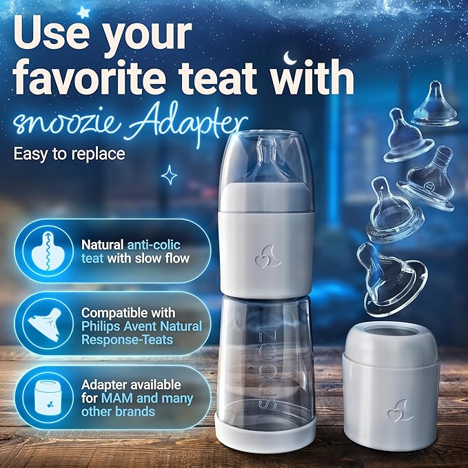 SNOOZI Set of 4 – Baby Night Bottle with Bottle Warmer – Baby Bottle with Integrated Formula Dispenser in The Bottle for Stress-Free Night Feedings (4 Bottles per Night)