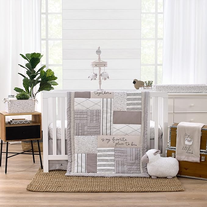 NoJo Together is Better White and Taupe Lamb Super Soft Changing Pad Cover