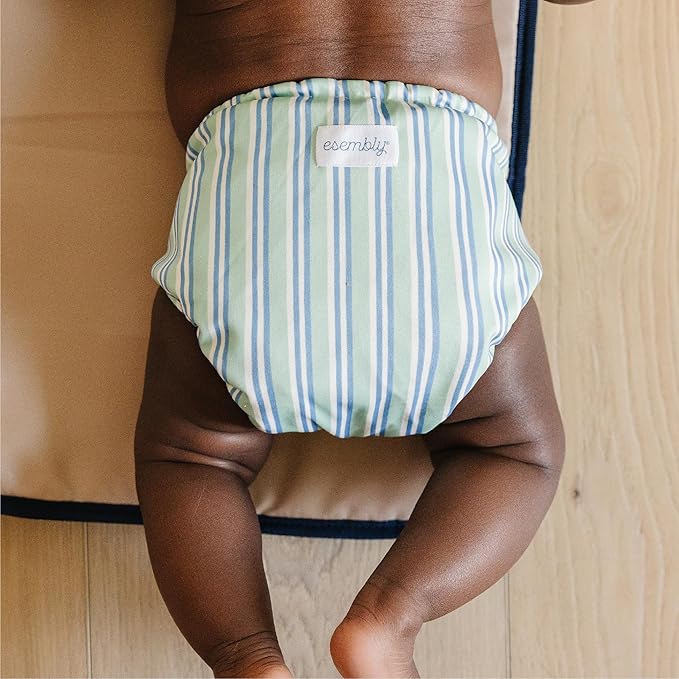 Esembly Cloth Diaper Cover - Reusable Swim Diaper, Waterproof, Breathable - Adjustable Outer Layer Over Absorbent Inner for Blowout Protection - Sunday Stripe, Size 2 (18-35lbs)