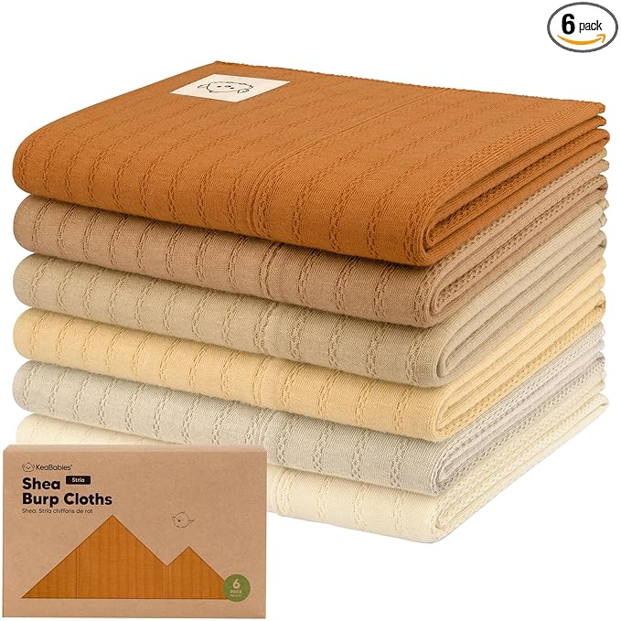 KeaBabies Organic Cotton Burp Cloths Baby Girl, Boy - 6-Pack Large Burping Clothes for Babies, Spit Up Rags, Super Soft & Absorbent Newborn Wash Towels, Gender Neutral, Non-Shrink (Stria, Terracotta)