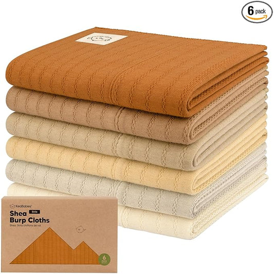 KeaBabies Organic Cotton Burp Cloths Baby Girl, Boy - 6-Pack Large Burping Clothes for Babies, Spit Up Rags, Super Soft & Absorbent Newborn Wash Towels, Gender Neutral, Non-Shrink (Stria, Terracotta)