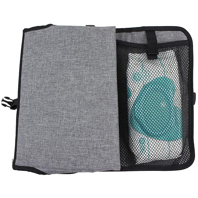 BODHI Baby Portable Water Resistant Diaper Changing Pad & Diaper Changing Kit Travel Bag Baby Station On The Go, Mid Gray Chambray
