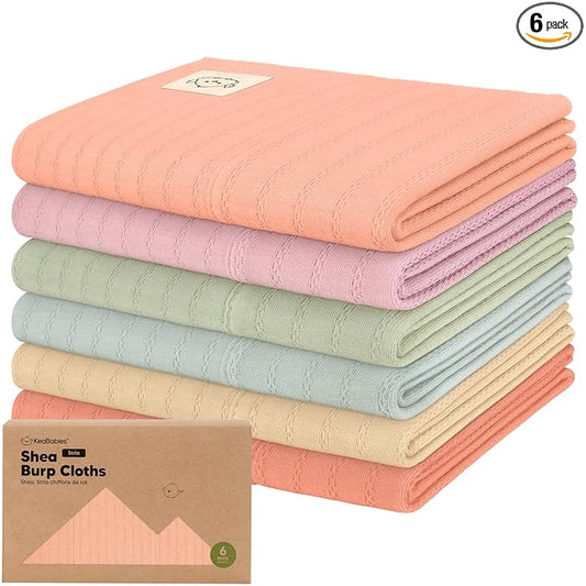 KeaBabies Organic Cotton Burp Cloths Baby Girl, Boy - 6-Pack Large Burping Clothes for Babies, Spit Up Rags, Super Soft & Absorbent Newborn Wash Towels, Gender Neutral,Non-Shrink (Stria, Muted Pastel)