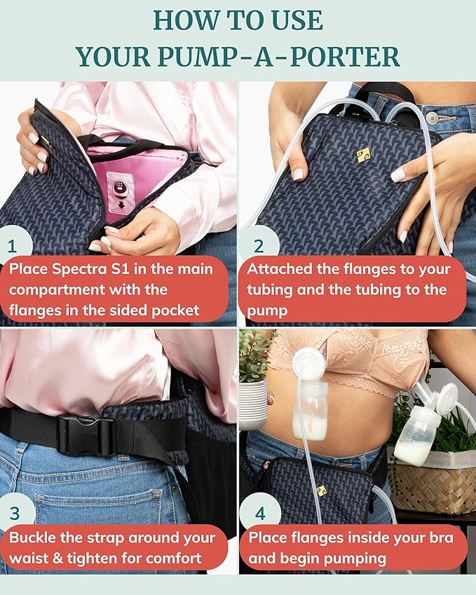 Pump-A-Porter Portable Breast Pump Bag | Belt Bag | Turns Electric Pump into Hands-Free Wearable Breast Pump | Fits Spectra S1, S2, Synergy Gold, Motif Luna, Ameda Pearl, Unimom Opera