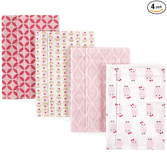 Hudson Baby Unisex Baby Cotton Flannel Burp Cloths, Pink Owls, One Size