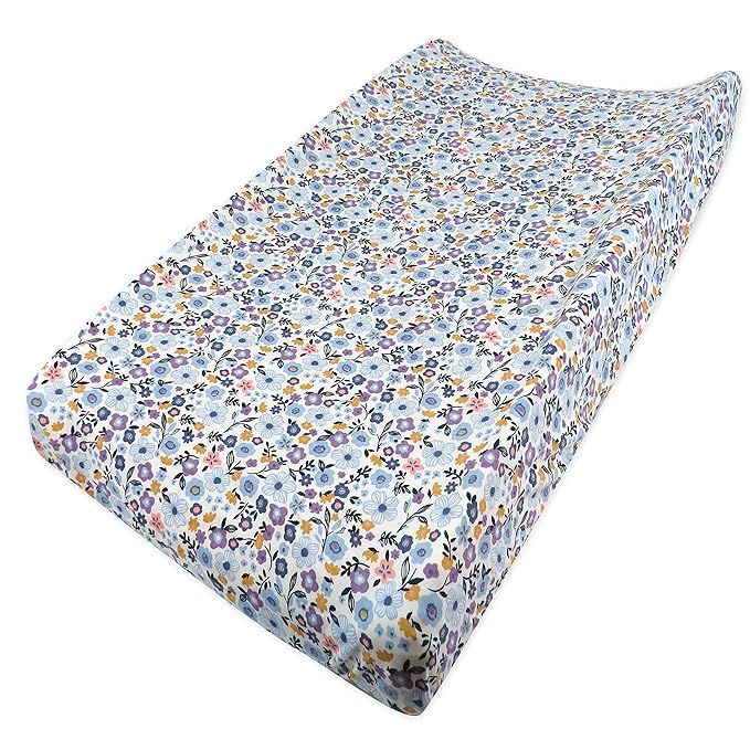 HonestBaby Girls Organic Cotton Changing Pad Cover, Fall Floral Purple, One Size