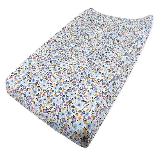 HonestBaby Girls Organic Cotton Changing Pad Cover, Fall Floral Purple, One Size