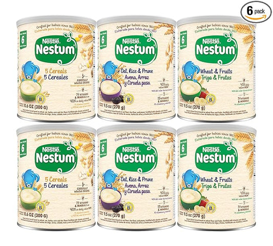 Nestum Nestle Infant Cereal Variety Pack, (2) 5 Cereals, (2) Oat, Rice & Prune, (2) Wheat & Fruits Variety Pack (6 Total Canisters) Multicolor