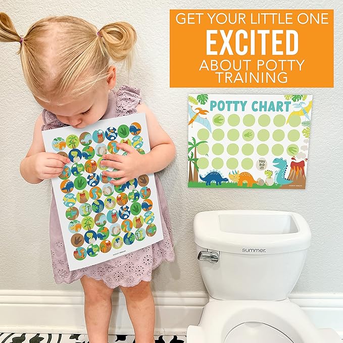 Hadley Designs Potty Training Chart for Toddlers Boys -10 Sticker Potty Chart for Toddlers Boys, 8.5x11" Potty Training Sticker Charts for Toilet Success, Dinosaur Toddler Reward Chart for Kids