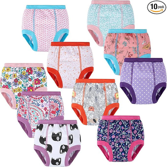 BIG ELEPHANT 10-Pack Baby Potty Training Underwear, Soft 100% Cotton Absorbent Training Pants for Boys & Girls, 12-24 Months