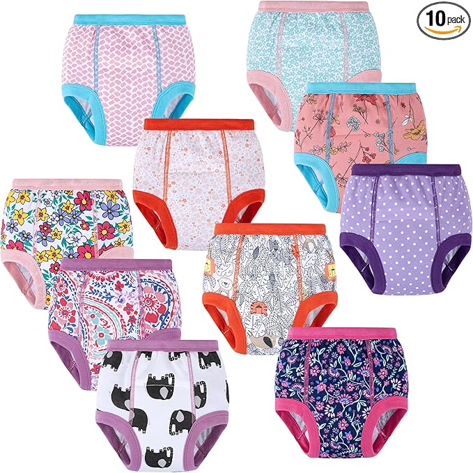 BIG ELEPHANT 10-Pack Baby Potty Training Underwear, Soft 100% Cotton Absorbent Training Pants for Boys & Girls, 2T