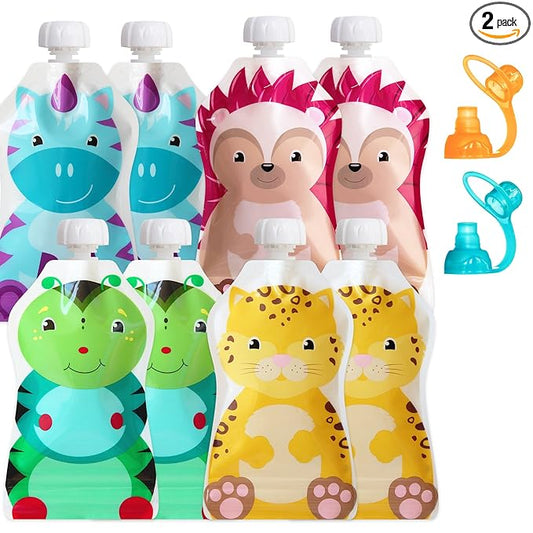 ChooMee Reusable Baby Food Storage Pouches, 5 oz + SoftSip Pouch Tops | Ideal for Baby Food, Smoothies and Purees | Secure Double Lock Zipper, Wide Bottom, BPA Free | FreshSquad, 10 CT
