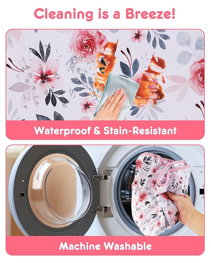 Baby High Chair Cover Restaurant with Strap Pads & 3-Point Harness, Machine Washable, Waterproof Portable Highchair Covers for Eating, Travel, Home Use - Fits Wooden Chairs, Pink Flowers