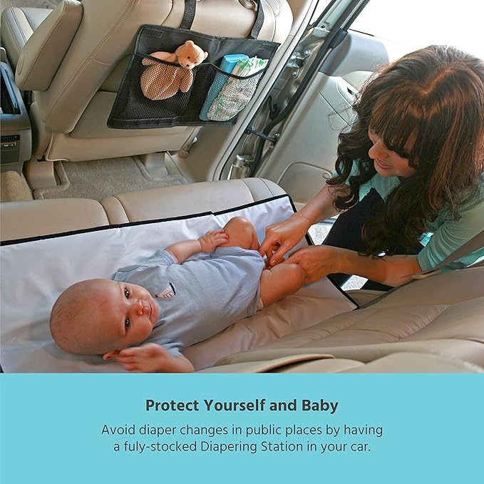 J.L. Childress Pockets 'N Pad Car Diaper Changing Station for Baby - Portable Diaper Changing Pad for Travel, Newborn Essentials for Moms, Wipeable & Water-Resistant - Black