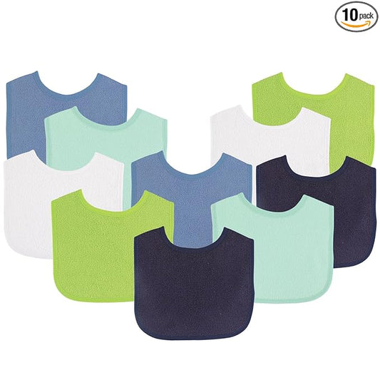 Luvable Friends Unisex Baby Cotton Terry Bibs, Boy Solid Green, One Size