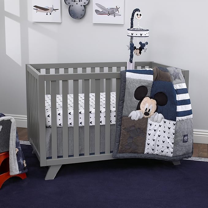 Disney Mickey Mouse Hello World Star/Icon Super Soft Changing Pad Cover, Navy, White