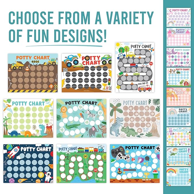 Hadley Designs Potty Training Chart for Toddlers Boys -10 Sticker Potty Chart for Toddlers Boys, 8.5x11" Potty Training Sticker Charts for Toilet Success, Dinosaur Toddler Reward Chart for Kids