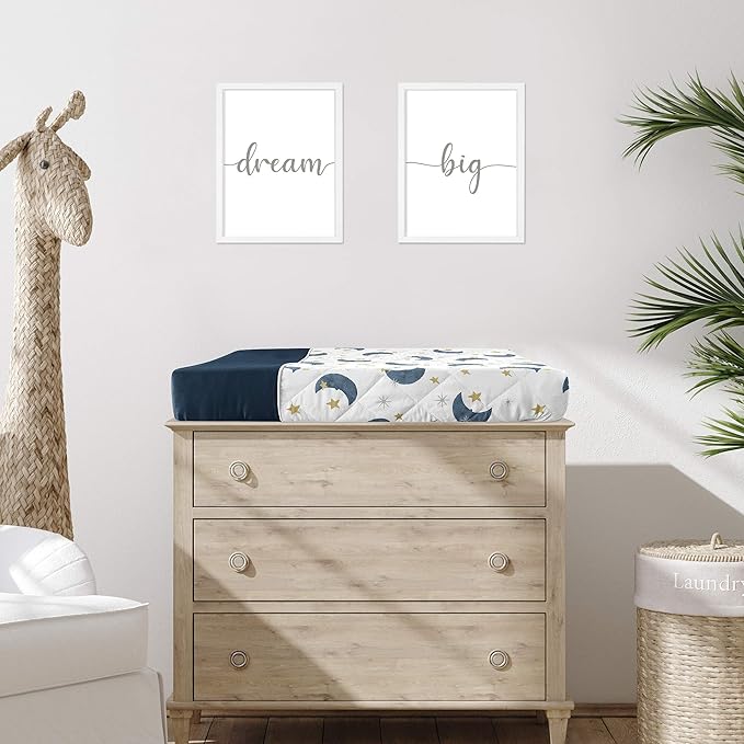 Sweet Jojo Designs Moon and Star Boy or Girl Baby Nursery Changing Pad Cover - Navy Blue and Gold Watercolor Celestial Sky