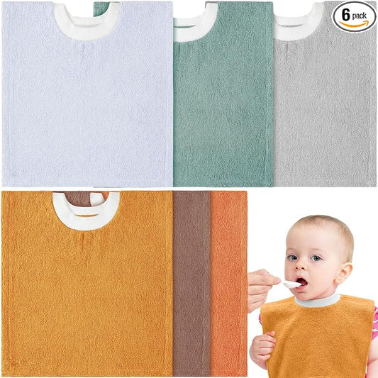 Foaincore 6 Pcs Pullover Baby Bibs Cotton Terry Toddler Absorbent Infant for Feeding and Drooling Towel Bib (Novel Colors)