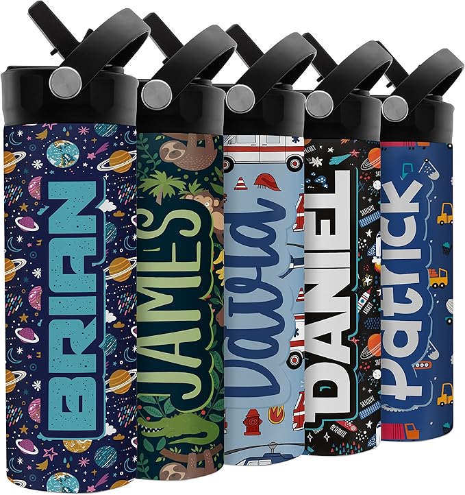 Personalized Water Bottle for Kids - 20 oz - 14 Design Options, Custom Water Bottle for Children - End of School Year Gifts, Back to School Gifts - BPA FREE, Double-Wall Insulation - Galaxy