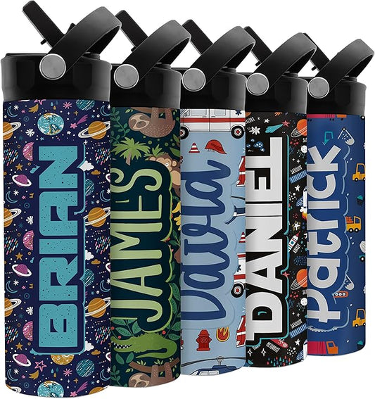 Personalized Water Bottle for Kids - 20 oz - 14 Design Options, Custom Water Bottle for Children - End of School Year Gifts, Back to School Gifts - BPA FREE, Double-Wall Insulation - Galaxy