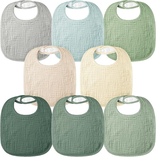 Bearmoss Baby Bibs for Drooling and teething 100% Cotton Muslin Bibs for Baby Boy & Girl,Adjustable, Ultra Absorbent,8 Pack