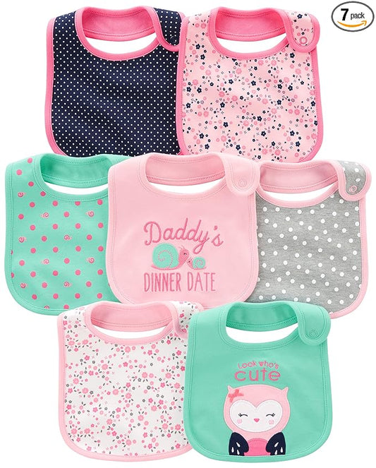 Simple Joys Baby Girl's 7 pack teething bib Accessory, Pink/Mint, One Size