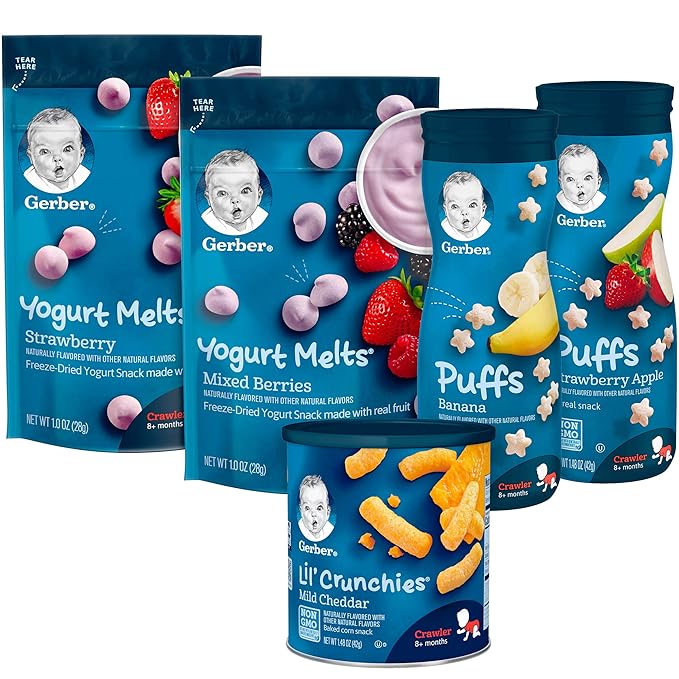 Gerber Snacks for Baby Variety Pack (Set of 9) and Value Pack, Lil Crunchies (Pack of 8)