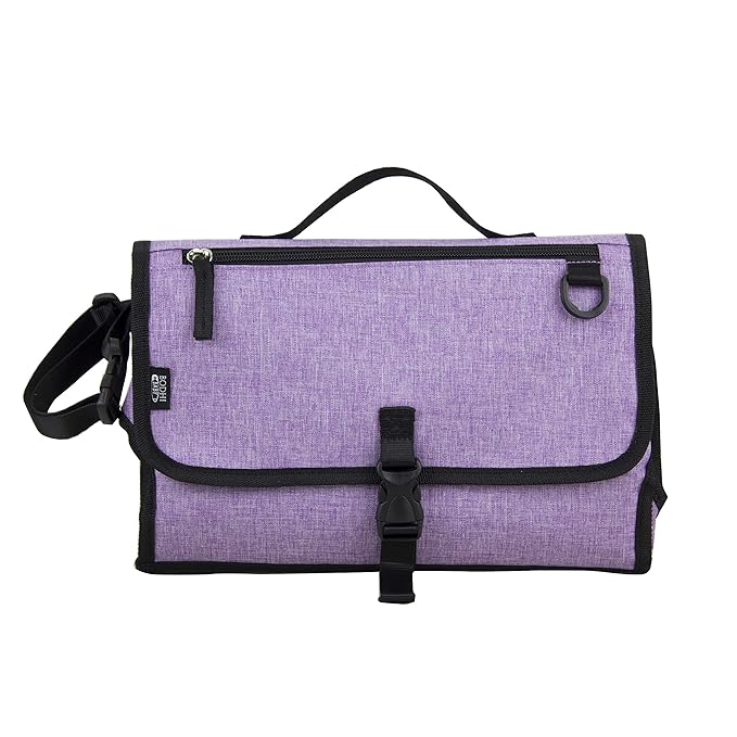 BODHI Baby Portable Water Resistant Diaper Changing Pad & Diaper Changing Kit Travel Bag Baby Station On The Go, Purple Chambray