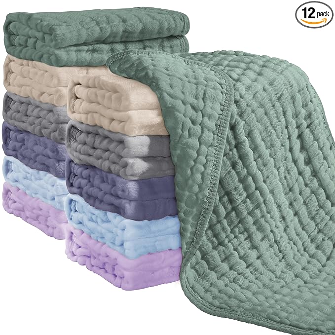 Looxii Muslin Burp Cloths 100% Cotton Muslin Cloths 12 Pack Large 20''x10'' Extra Soft and Absorbent Baby Burping Cloth for Boys and Girls (Multicolor)