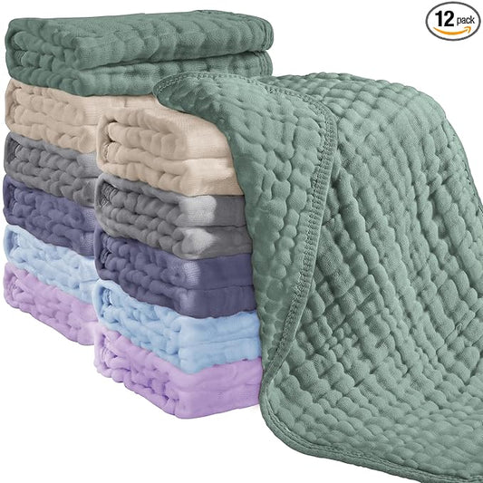 Looxii Muslin Burp Cloths 100% Cotton Muslin Cloths 12 Pack Large 20''x10'' Extra Soft and Absorbent Baby Burping Cloth for Boys and Girls (Multicolor)