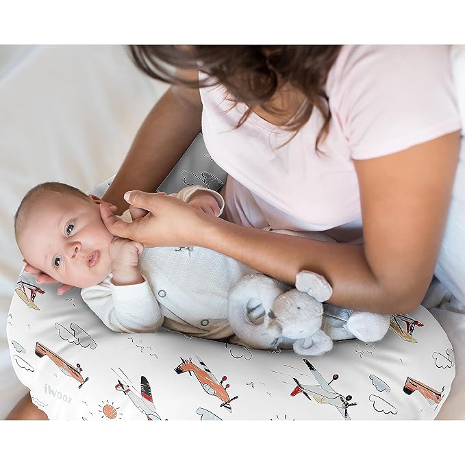 Sweet Jojo Designs Vintage Airplane Boy Nursing Pillow Cover Baby Breastfeeding Slipcover Infant Newborn Nursery Bottle Breast Feeding Pillowcase(Pillow NOT Included) - Airplanes Transportation Clouds