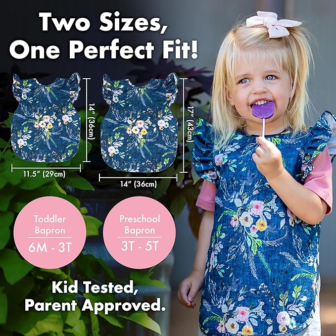 BapronBaby Flutter White Buffalo Plaid Bapron - No Neck Tie Safer Bib for Baby & Toddler - Soft Waterproof Stain Resistant - Machine Washable - Sz Preschool 3-5yrs