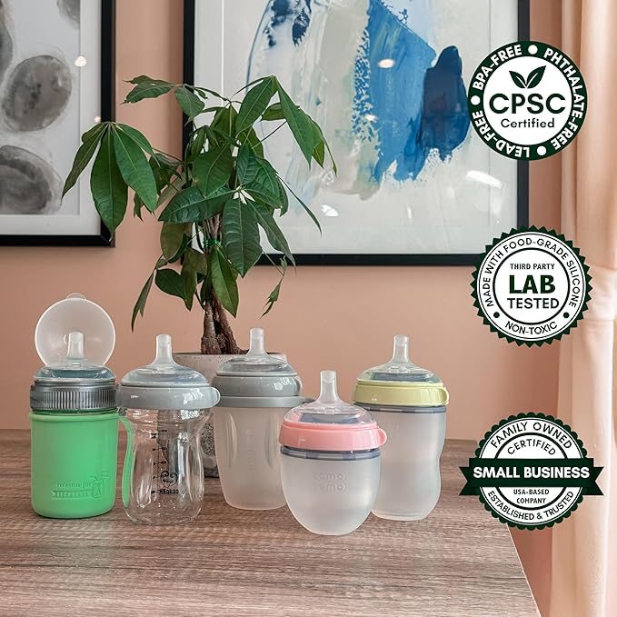 Straw Nipples for Comotomo (Original and Gen 2), Mason Glass and haakaa Baby Bottles, 2-Count, Food Grade Soft Silicone, Spill-Proof, Transition Spout, Converts to Straw Cup BPA-Free 6+ Months
