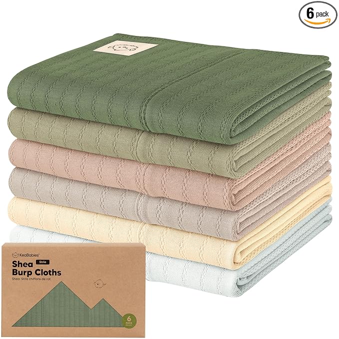 KeaBabies Organic Cotton Burp Cloths Baby Girl, Boy - 6-Pack Large Burping Clothes for Babies, Spit Up Rags, Super Soft & Absorbent Newborn Wash Towels, Gender Neutral, Non-Shrink (Stria, Hedges)