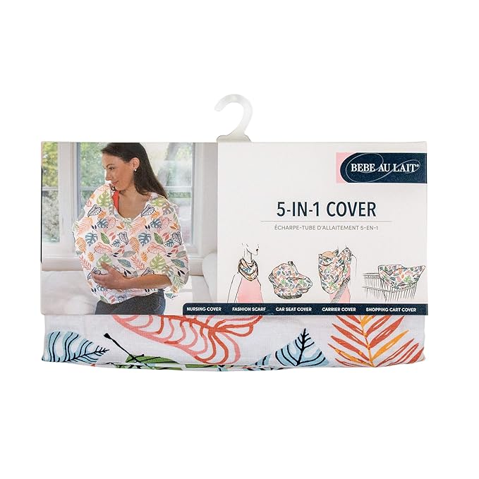 Bebe au Lait 5-in-1 Multi-Use Cover: Nursing Covers for Breastfeeding, Infinity Scarf, Nursing Shawl, Car Seat Cover, Shopping Cart Cover, Carrier Cover, Privacy Nursing Cover - Tropicana