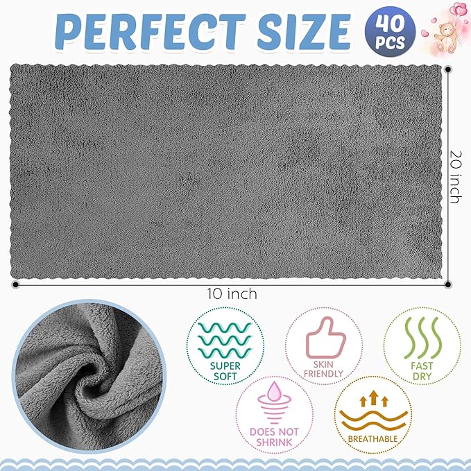 Mixweer 40 Pack Baby Burp Cloths Bulk 20x10 Inch Absorbent Muslin Burp Cloths Microfiber Baby Washcloths for Burp Rags Burping Cloths for Newborn Infant Toddler Bath Essentials (Light Gray, Beige)