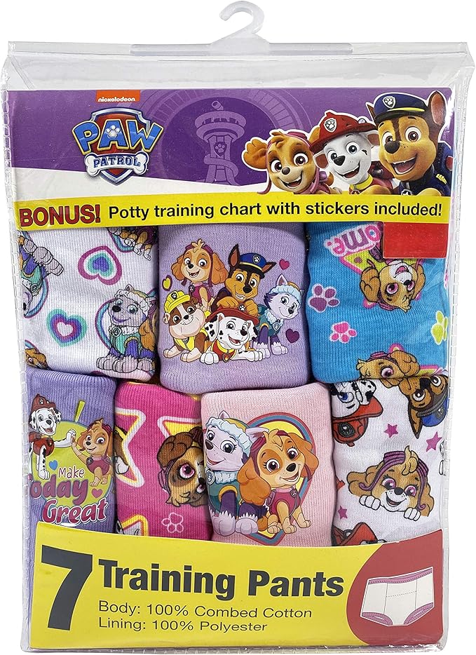 Paw Patrol Girls' Toddler Potty Training Pants With Chase, Skye & More With Success Chart & Stickers Size 18, 2t, 3t, 4t