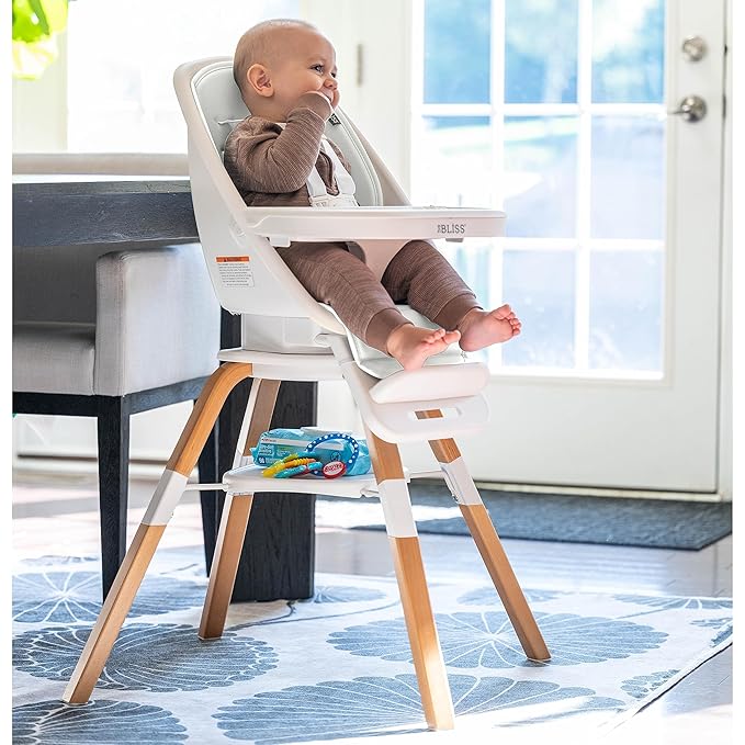 TruBliss Turn-A-Tot High Chair for Babies and Toddlers, 2 in 1 Wooden Portable Baby Feeder or Adjustable Child's Seat with 360 Degree Swivel, Removable Tray, and Pad (Cream)