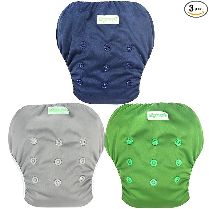wegreeco Baby & Toddler Snap One Size Adjustable Reusable Baby Swim Diaper (Navy, Large, 3 Pack)