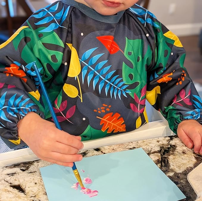 Madrona Brands Toddler Art Smock 1-3 Years | Long Sleeve Kids Waterproof Cover with Pockets | Crafts, Paint Apron, Baby Bib