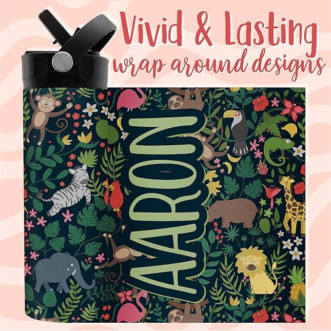 Personalized Water Bottle for Kids - 14 oz - 15 Design Options, Custom Water Bottle for Children - End of School Year Gifts, Back to School Gifts - BPA FREE, Double-Wall Insulation - Zoo