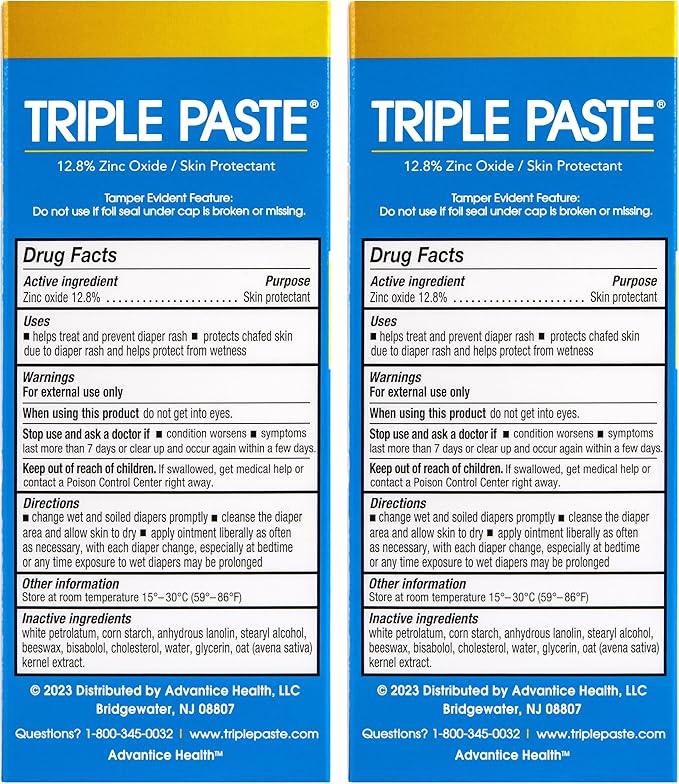 Triple Paste Diaper Rash Cream for Baby,3 Oz,Zinc Oxide Ointment Treats,Soothes & Prevents Diaper Rash,Pediatrician-Recommended & Hypoallergenic,Baby Essentials for Daily-& Overnight,(Pack of 4)