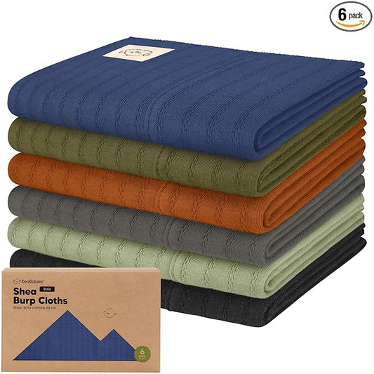 KeaBabies Organic Cotton Burp Cloths Baby Girl, Boy - 6-Pack Large Burping Clothes for Babies, Spit Up Rags, Super Soft & Absorbent Newborn Wash Towels, Gender Neutral, Non-Shrink (Stria, Basic)
