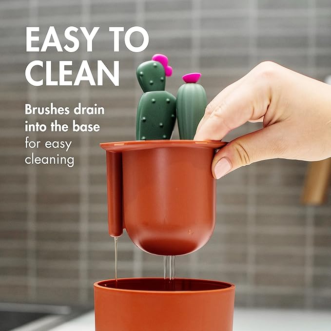 Boon Nursh Reusable Silicone Baby Bottles with Pouch Design - Stage 1 Slow Flow - 4 Oz - 3 Count and Boon Cacti Bottle Cleaning Brush Set - 4 Count