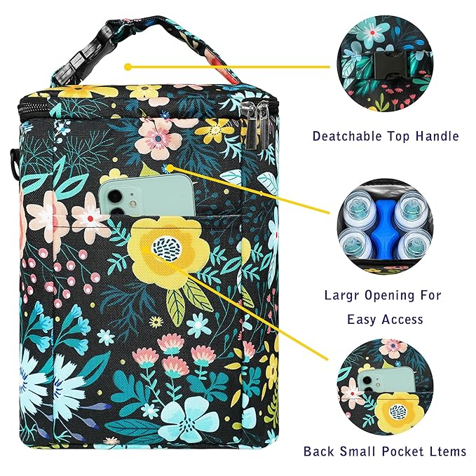 Breastmilk Cooler Bag with Ice Pack Fits 4 Baby Bottles Up To 9 Ounce Insulated Baby Bottle Bag Breast Milk Cooler on the Go with Strap Cooler Bag for Nursing Mom Daycare or Travel