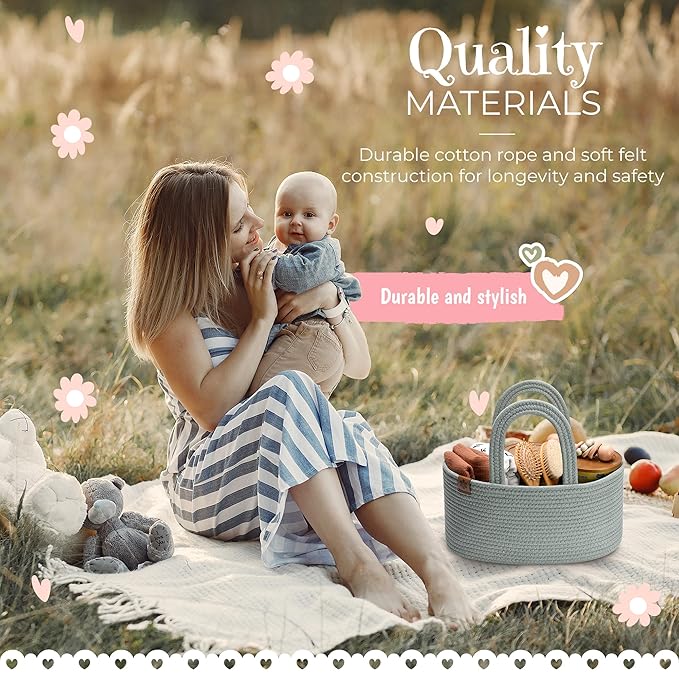 PeraBella Baby Diaper Caddy Organizer for Changing Table, Baby Storage Basket for Diapers and Baby Wipes, Gift for Baby Shower, Car Caddy Organizer, Nursery Diaper Organizer, Portable Diaper Storage