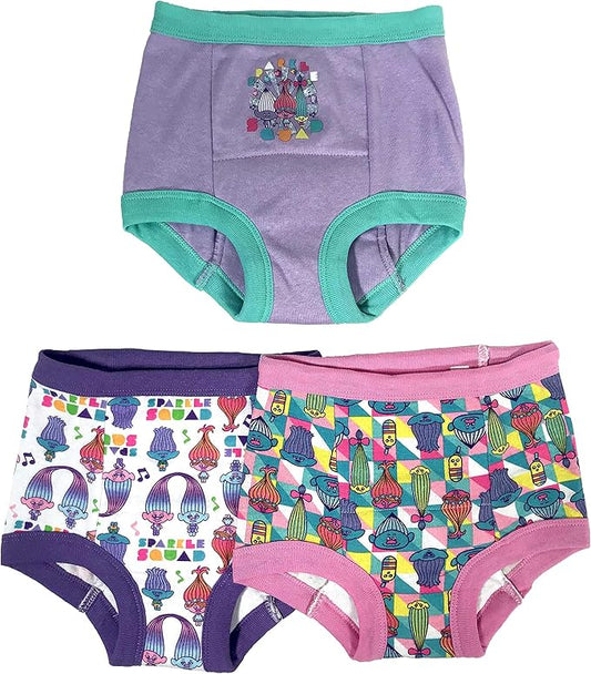 UNIVERSAL Baby Trolls 3 Pack Padded Potty Training Pants With Poppy and Branch Includes Success Chart & Stickers, Sizes 2t, 3t, 4t